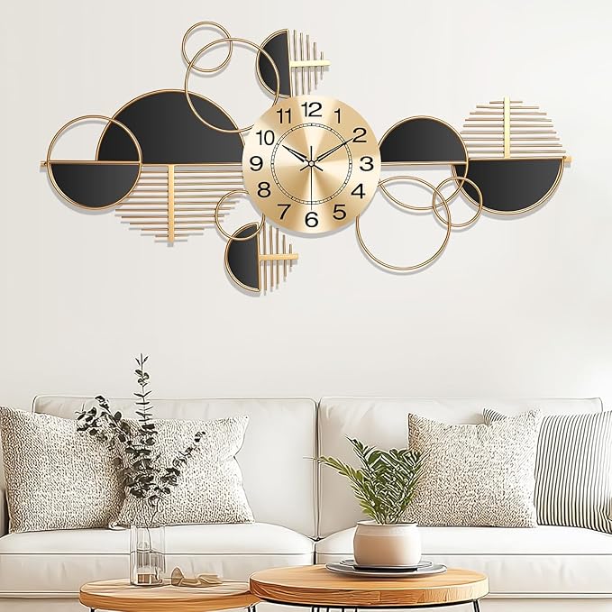 Large Wall Clock, Modern Silent Non-Ticking Metal Wall Art Wall Clocks Battery