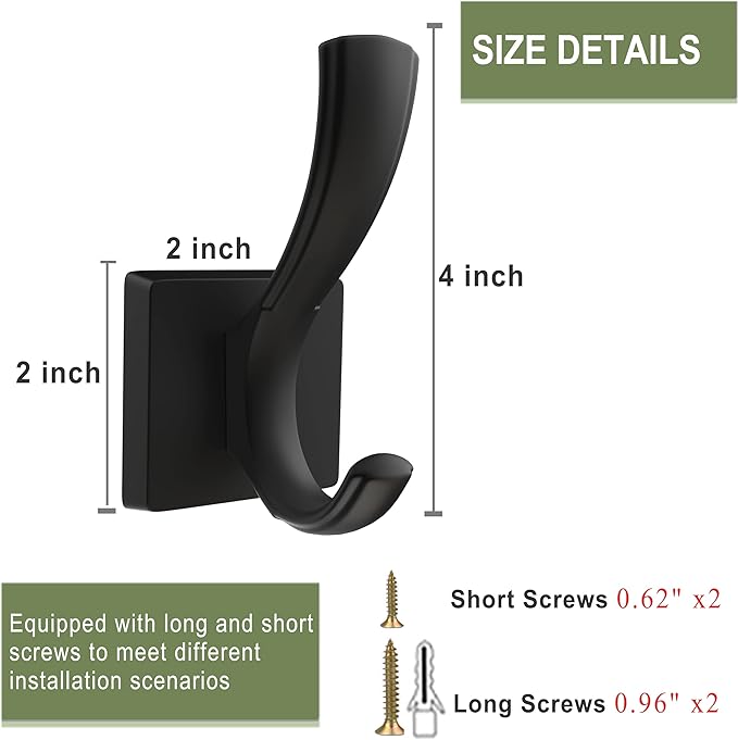 TOFIIGREM Black Towel Hooks, Coat Robe Hooks Bathroom Entryway Mudroom Pool