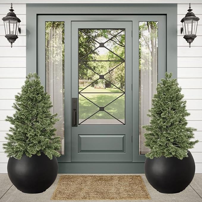 Panlaolao 17 H x 21" Dia (15" Pot Opening) Round Fiberstone Planter with Drainage Hole, Black, Indoor/Outdoor Large Plant Pot for Home Patio Garden, Planter for Christmas Tree, Ideal for Large Plants