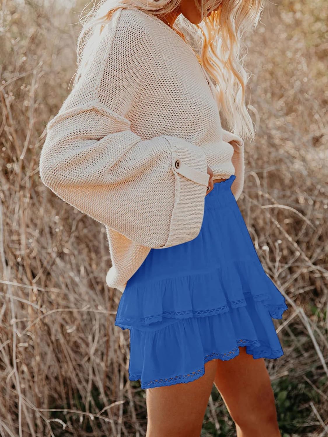 Aoudery Flowy Shorts - Women's Casual Boho Ruffle Tiered High Waist Mini Skorts | Perfect for Golf & Tennis