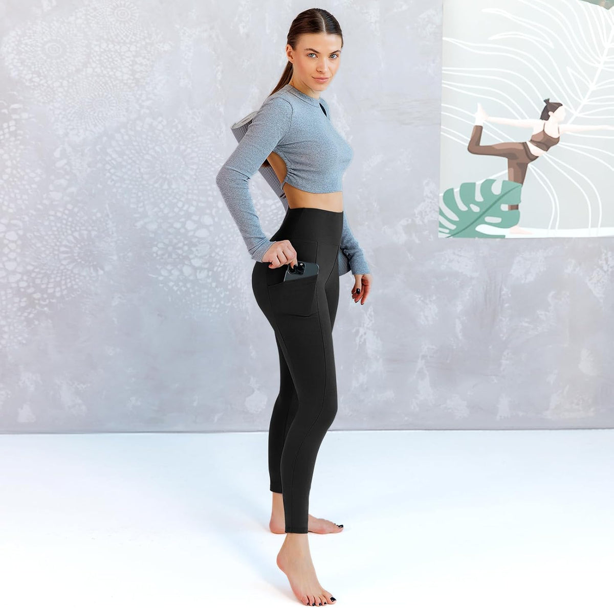 Skiennix High Waist Leggings for Women - 3 Pack with Convenient Pockets | Comfortable Fit