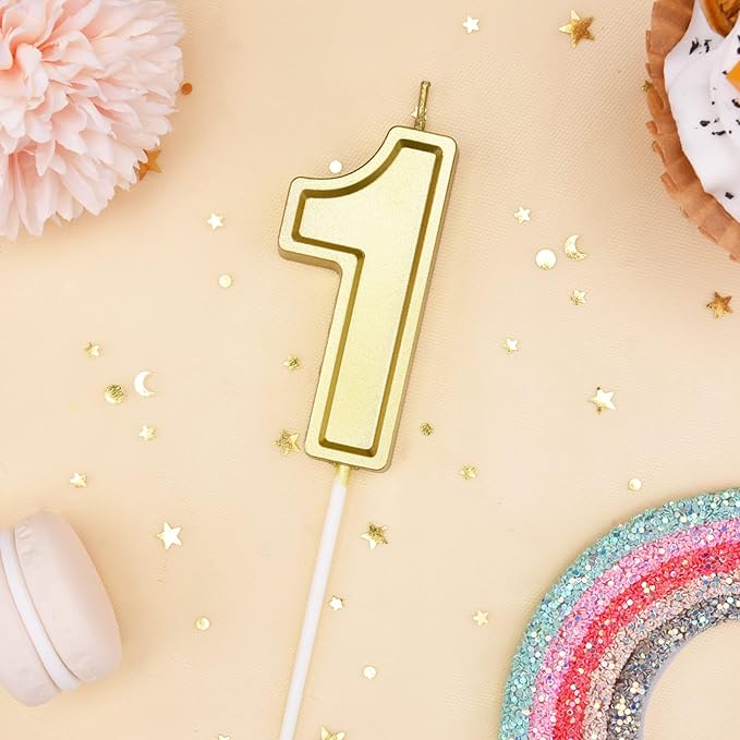PHD CAKE 2.76 Inch Luxe Gold 1 Number Birthday Candles, Gold Number Candle, Cake Number Candles, Party Celebration
