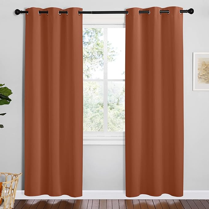 NICETOWN Bedroom Small Blackout Curtains 78 inches Long, Burnt Orange, 1 Pair