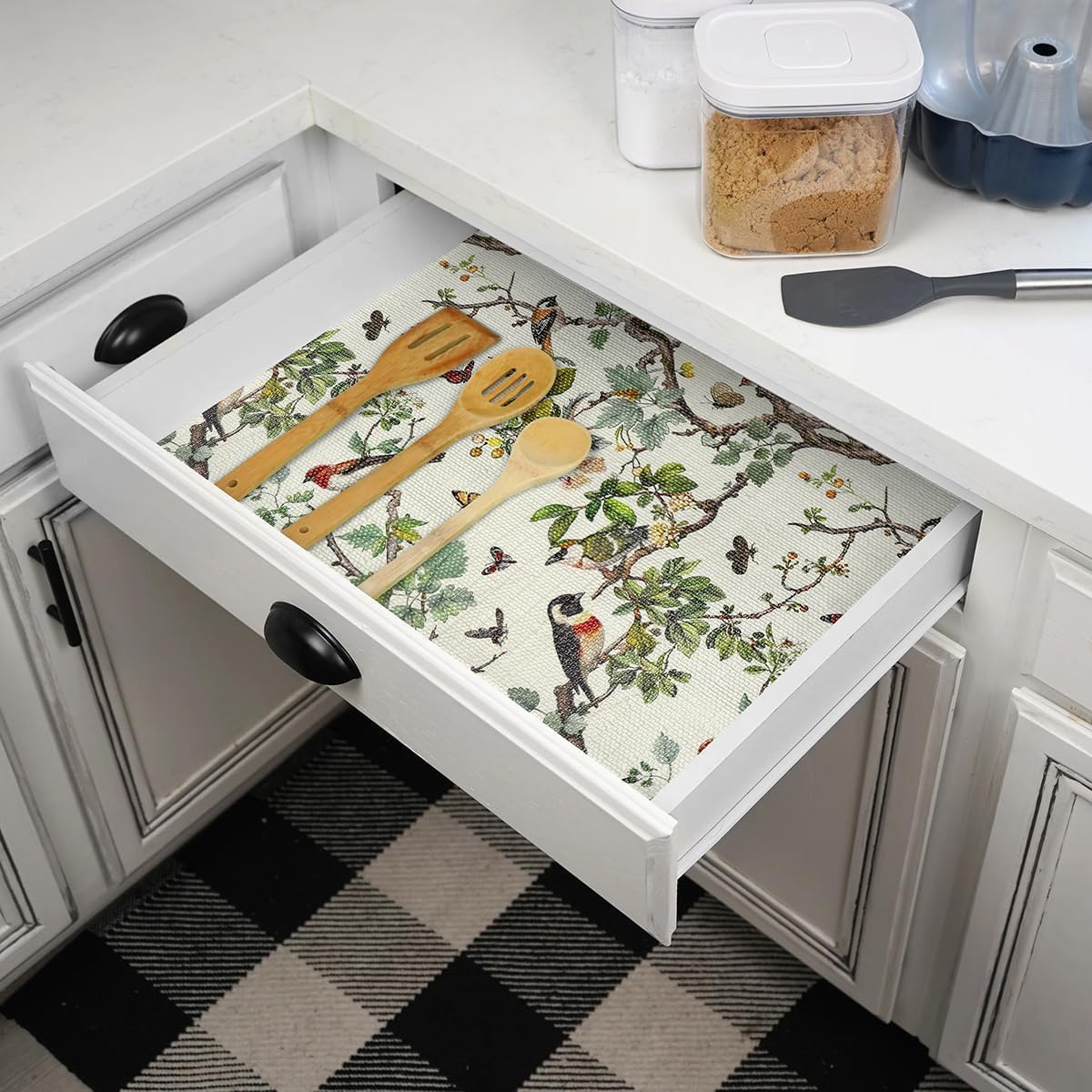 Shelf Liner for Kitchen Cabinets Non Adhesive Drawer Liner,Cabinet Liner for Shelves,Non Slip Kitchen Drawer Liners for Dresser,Waterproof Shelf Paper for Refrigerator,Cupboard,15.7Inx16.4FT