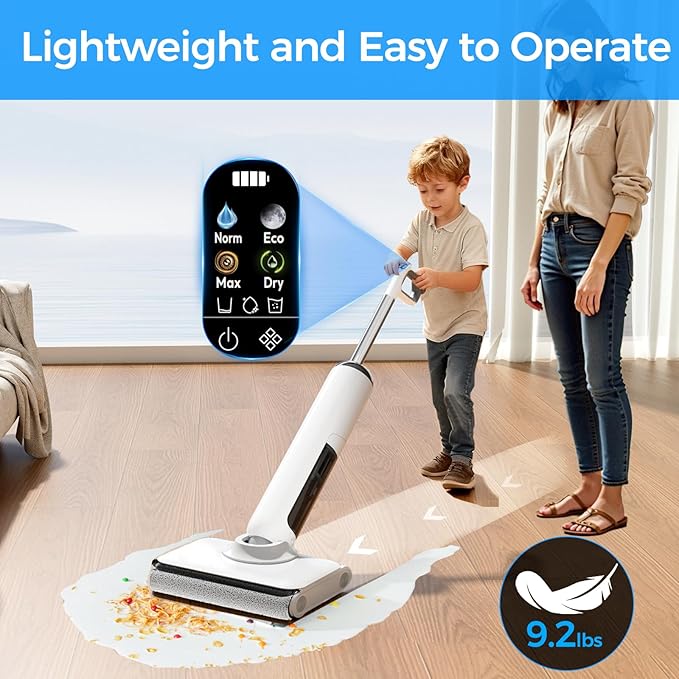 Wet Dry Vacuum Cleaner, 180° Lay-Flat Cordless Vacuum Mop Combo with Edge Cleaning, All-in-One Floor Cleaner for Hard Floors, 45mins Runtime, Full-Path Self-Cleaning&185℉ Flashdry