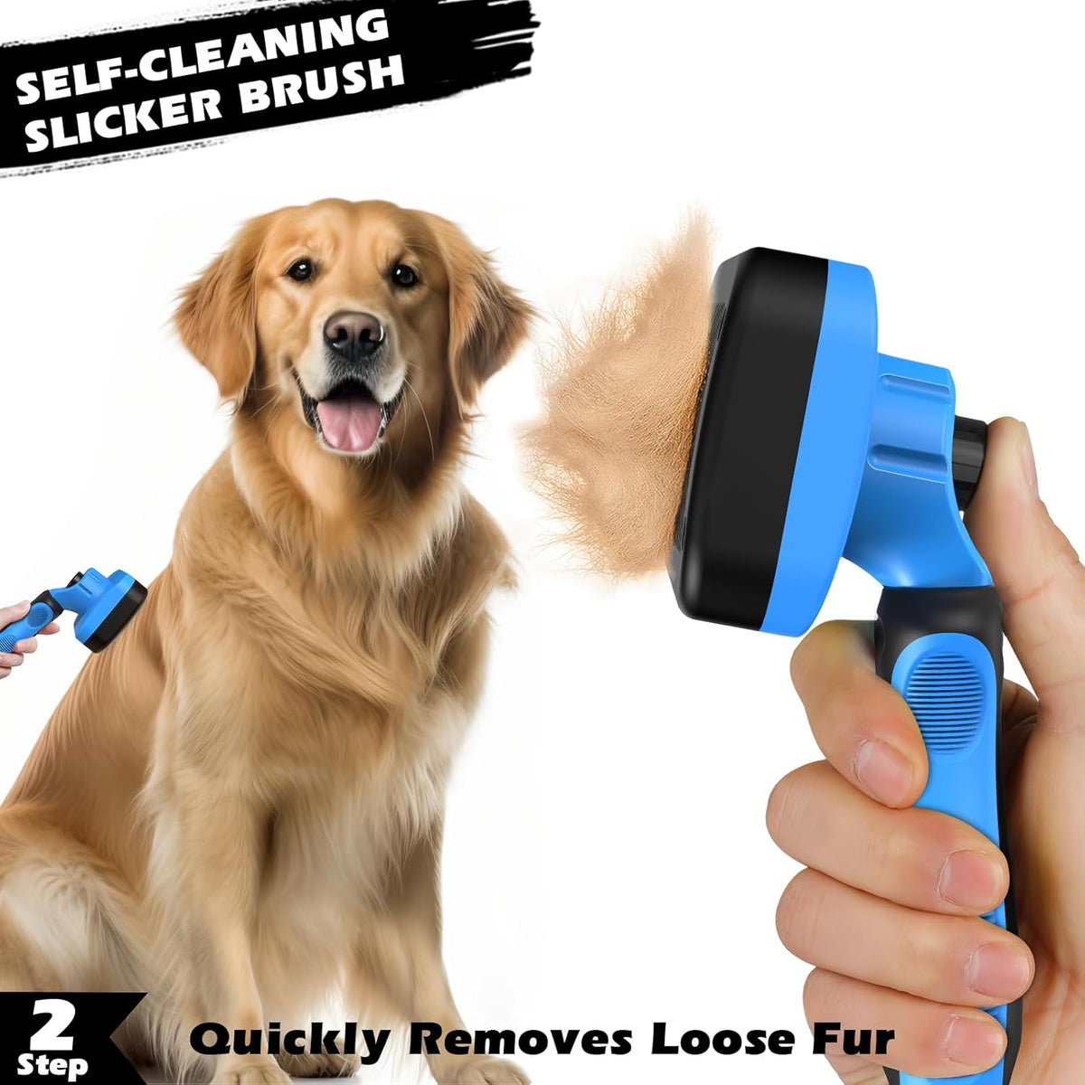 Skiennix Self-Cleaning Slicker Brush Set - Double-Sided Dematting Comb & Flea Comb for Dogs, Cats & Horses | Premium Grooming Tools (Blue)