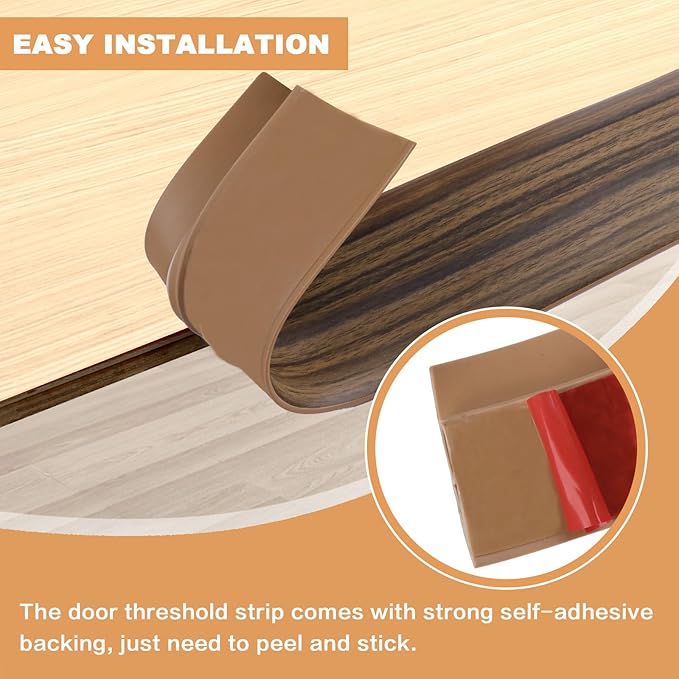 Vinyl Door Threshold Flooring Transition Strip Self Adhesive Carpet Edging Strip for Laminate Doorway Edge Threshold from 3/5" to 4/5" (Smoked Brown Wood Grain, 10 Ft)