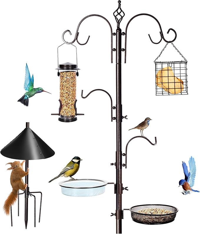 YINGYM Bird Feeding Station Kit, 87 Inches Bird Feeder Pole, Premium Feeder Hanging Kit with Metal Suet, Water Bowl, Mesh Tray and Squirrel Baffle