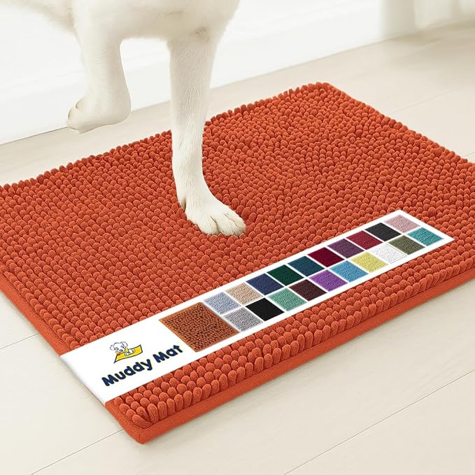 Muddy Mat® | Super Water Absorbent Door Mat Indoor, Microfiber Quick Dry Chenille Entryway Rug, Slip Resistant Front Door Mat, Indoor Mats for Entryway, Machine Washable Pet Rug, Orange 16"x24"