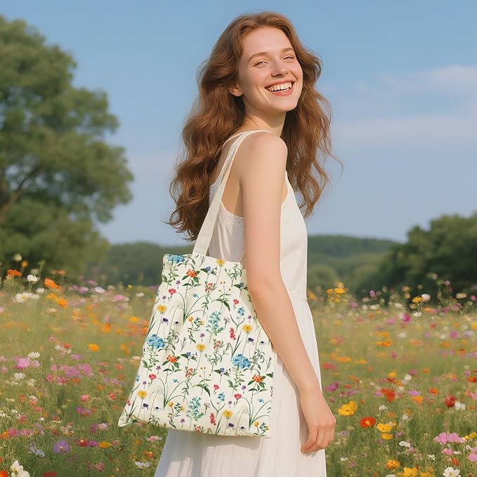 Flower Plant Lover Gifts for Women Canvas Tote Bag with Makeup Bag Cosmetic Bags Grocery Bags for Shopping Christmas