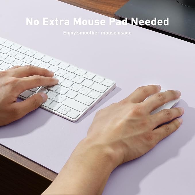 Aothia Large PU Leather Desk Pad Protector – Non-Slip Mouse Pad & Writing Mat for Office/Home, Waterproof, Easy to Clean (Soft Lavender, 23.6" x 13.7")