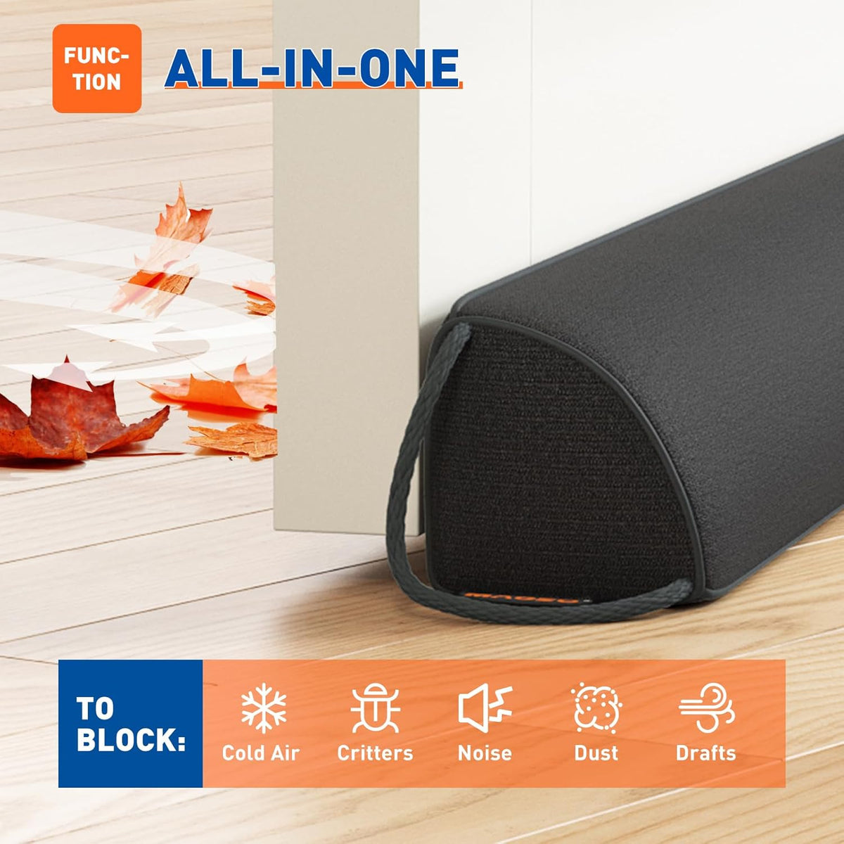 MAGZO Door Draft Stopper 30 Inches, 2 Pack Weighted Triangular Door Snake for Winter Noise Blocker with Hook Loops,Black
