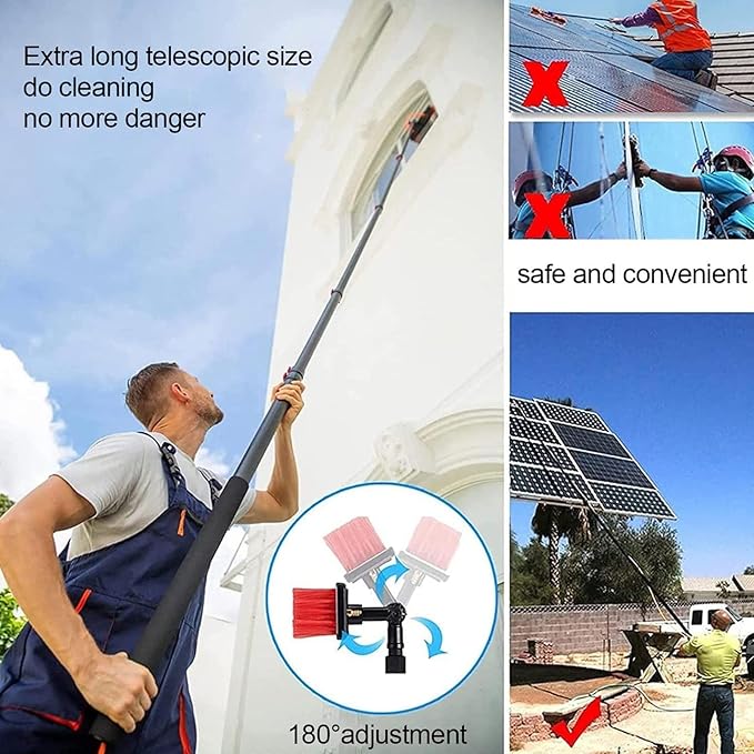 Telescopic Cleaning Brush, Multi-Purpose Water Spray Brush, Solar Panel Cleaning Equipment, Telescopic Hydrocleaner, 3.6m-10.8m, Roof Cleaning Tools Window Cleaner Kit,36ft/10.8m-55cmBrushhead