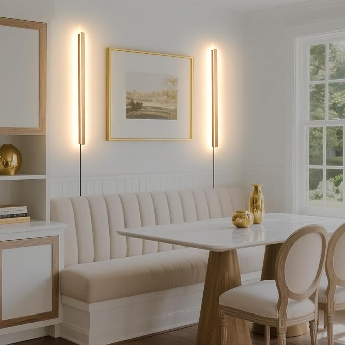 KELUOLY Modern Plug in Wall Lights, 31.4 inch Frosted Gold LED Long Wall Sconce