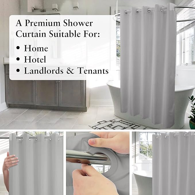 Extra Long No Hook Grey Shower Curtain or Liner Soft Microfiber - 84" Length Fabric Shower Curtain Liner Set, Machine Washable & Water Repellent, Gray, 71x86