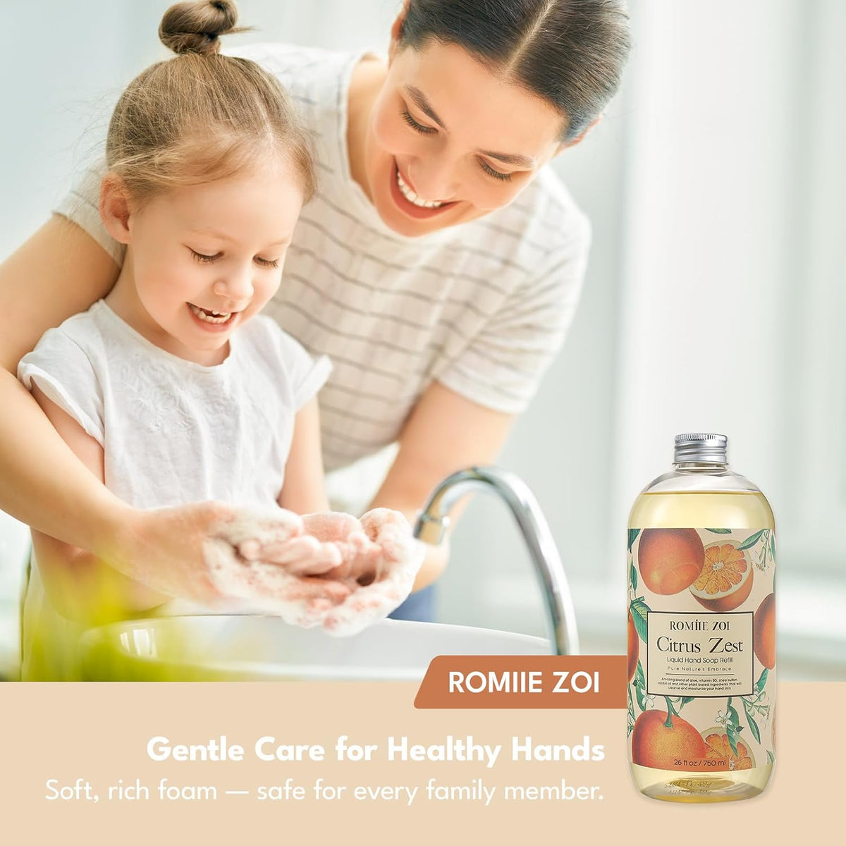 ROMIIE ZOI Liquid Hand Soap Refill Gift Set – 3 Pack (26 Fl Oz Each), Citrus Zest Scent – Moisturizing, Biodegradable & Cruelty-Free Formula with Essential Oils for Sensitive Skin