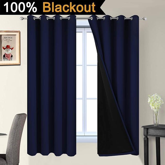 Yakamok Total Blackout Curtains, 2 Thick Layers Completely Blackout Thermal