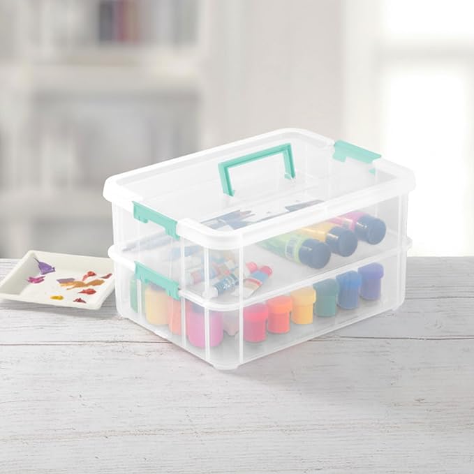 STERILITE Convenient Home 2-Tier Layer Stack Carry Storage Box, Clear 12-Pack 12 X 1