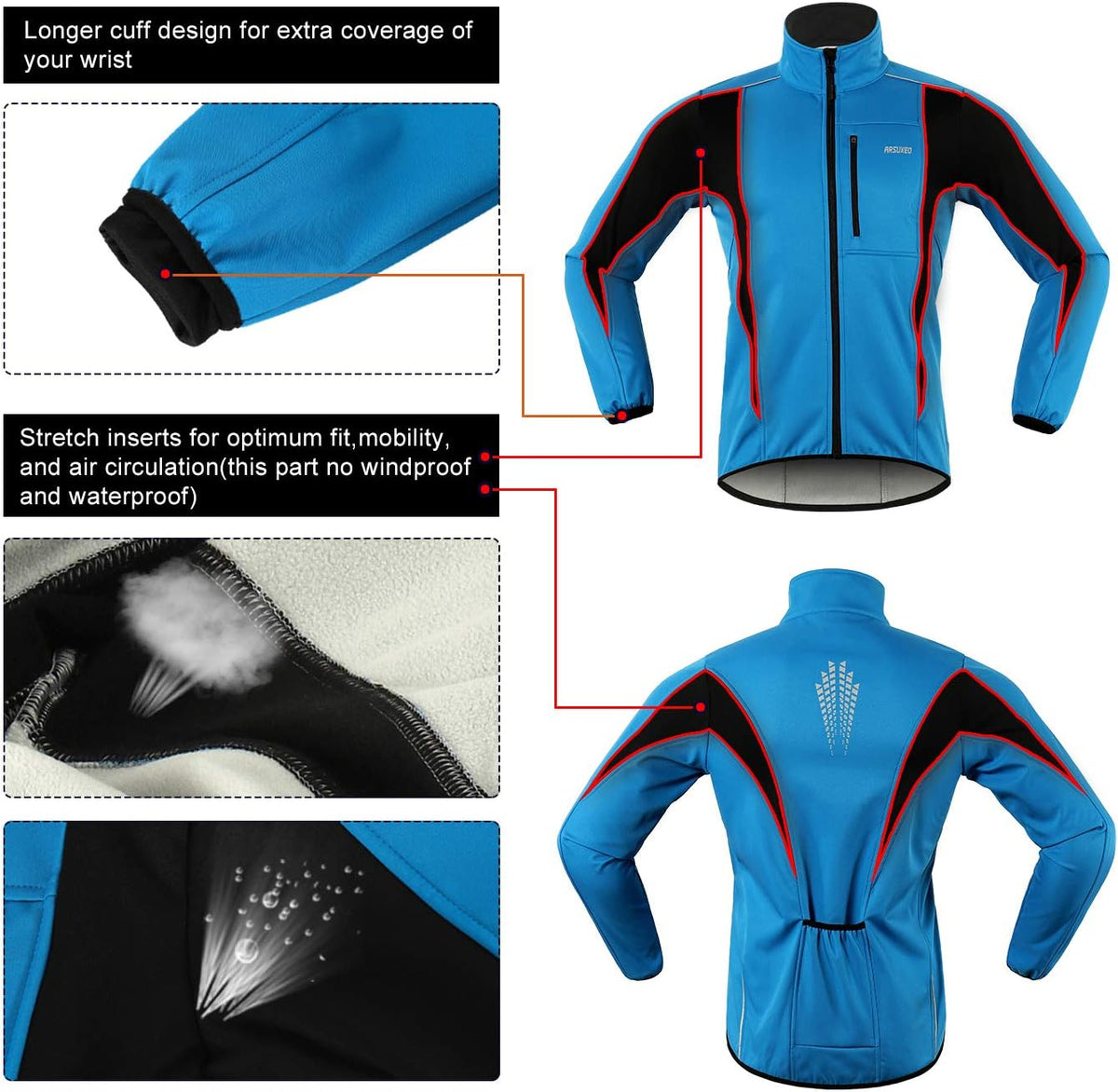 Windproof Waterproof Thermal Cycling Jacket for Winter | ARSUXEO 15K Softshell