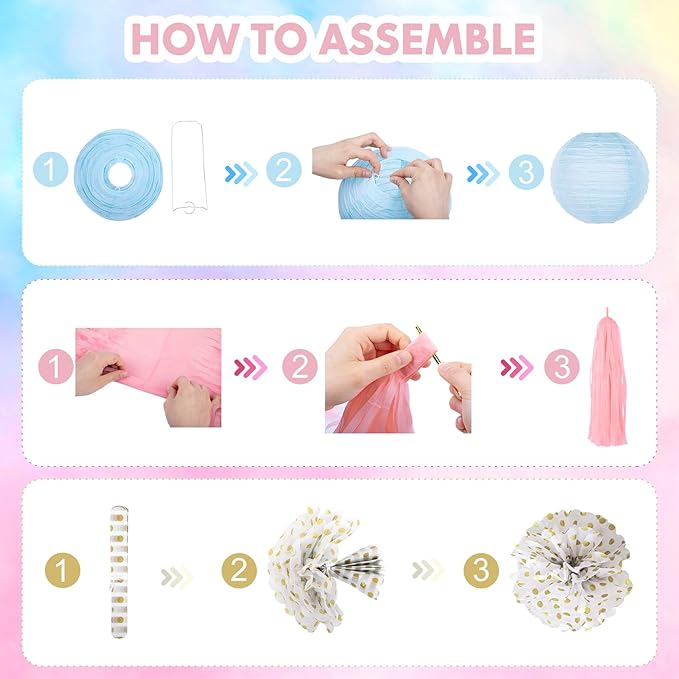Ouddy Party Baby Gender Reveal Decorations, Pink Blue Sand White Balloons Glitter Boy or Girl Banner Moon Star Circle Garland Paper Tassels Lanterns for Boho Gender Reveal Birthday Party Supplies