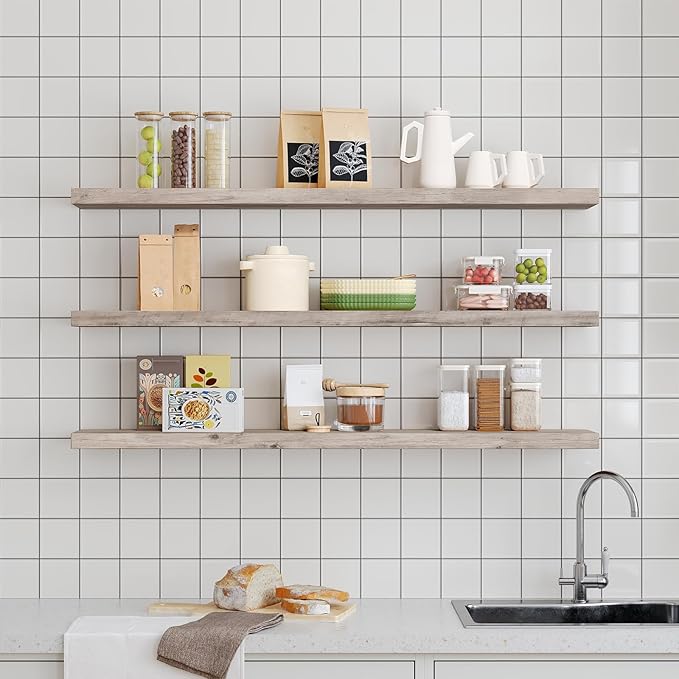 RALGEND Floating Shelves for Wall, 47.2" Large Grey Wall Shelf Set of 3