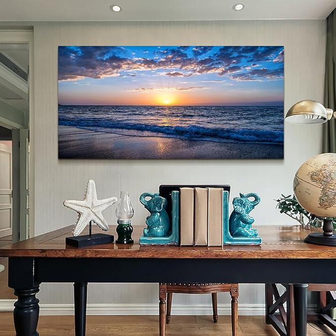 Wapluam Large Canvas Wall Art Sunset Beach Painting Picture Print on Canvas