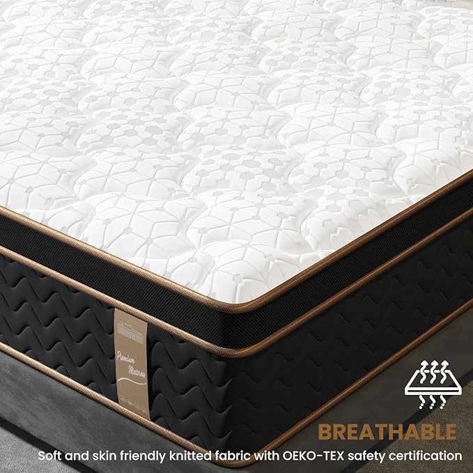 Queen Mattress 14 Inch, Cooling Hybrid Bed in a Box, Individual Pocket Springs, Motion Isolation, Targeted Hip/Shoulder/Lumbar Support, Fiberglass-Free, Ergonomic Zones, 365-Night Trial, CertiPUR-US