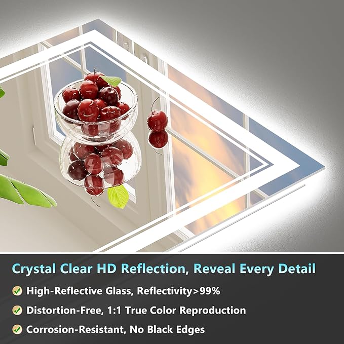 84x32 LED Bathroom Mirror with Lights, Backlit and Front Lit Anti-Fog Lighted
