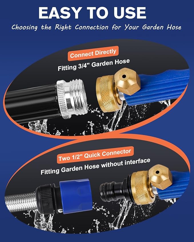 High Pressure Power Washer Wand,Watering Sprayer Cleaning Tool,Upgraded Hydro Jet Water Hose Nozzle with 2 Different Nozzles,Quick Connect FlexibleWand Lance for Gutter Patio Car Pet Window (blue)