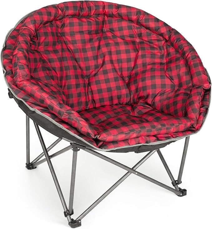 Oversized XXL Folding Round Camping Chair,Super Comfy Padded Moon Camp Chairs,Heavy Duty Supports 200 Kg Outdoor Lawn Chairs for Adults,Perfect for Indoor,Family Camping,Hiking,Picnics and Garden
