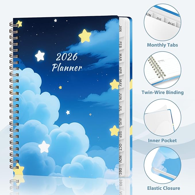 2026 Planner, Weekly and Monthly Calendar Academic Planner, Jan 2026 - Dec 2026, Planning Agenda Book for Desk Accessories and School Supplies - A5 (6.3'' x 8.5'')