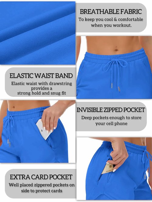 Mancreda Women's Running Shorts - Elastic Athletic Gym Shorts with 3 Zipper Pockets