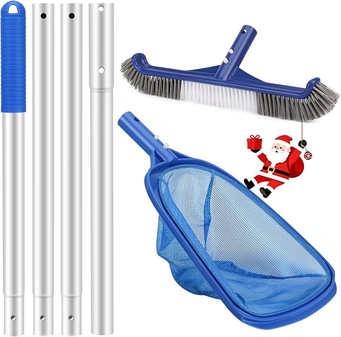 Swimming Pool Cleaning Kit - Includes Pool Skimmer Net, 18" Pool Brush with 5ft Adjustable Pole, Pools Maintenance Kits for Inground & Above Ground Swimming Pools, Removes Debris