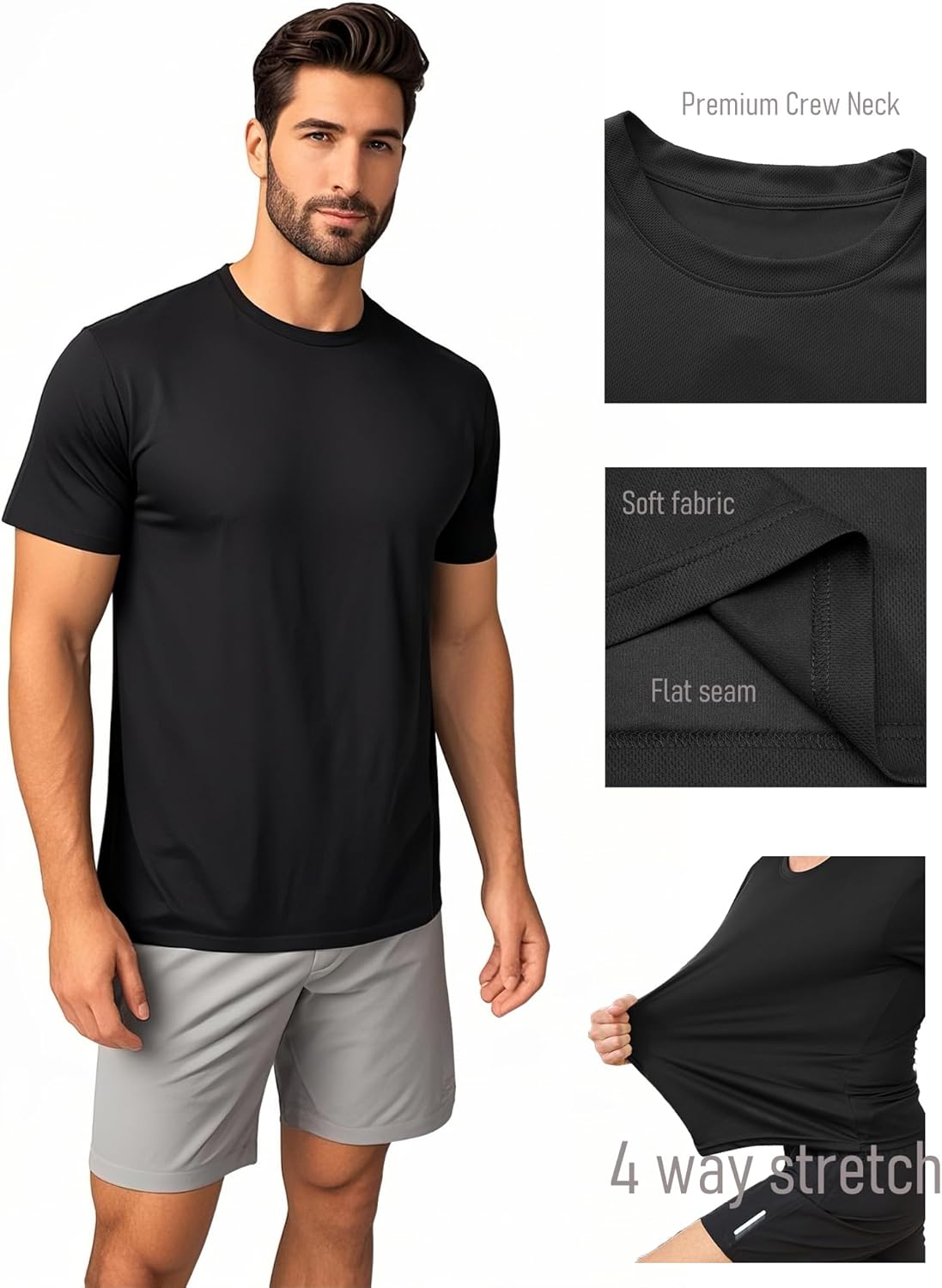 Skiennix Men's Short Sleeve Shirts - Quick Dry Moisture-Wicking Athletic Tees | 7 Pack, Casual Workout