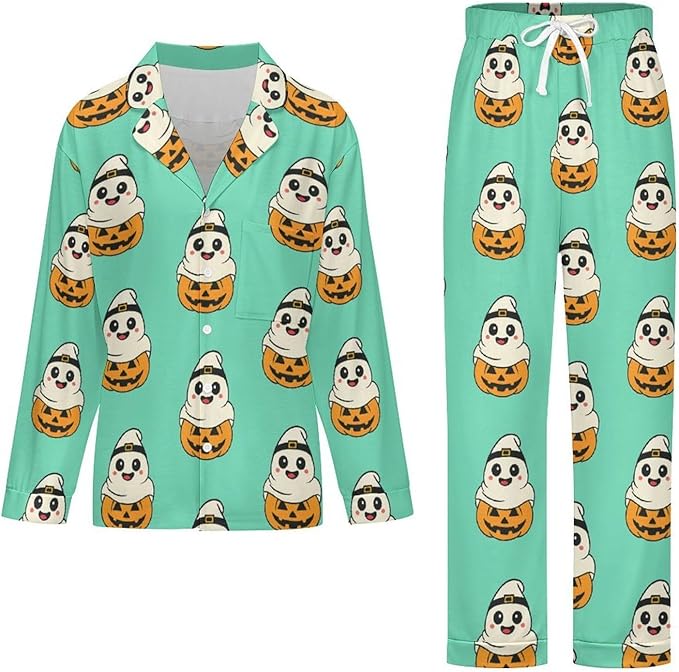 Lemons Leaves Ceramic Style Womens Pajama Set Long Sleeve Pajamas Top And Pants Soft Loungewear Pjs Sets