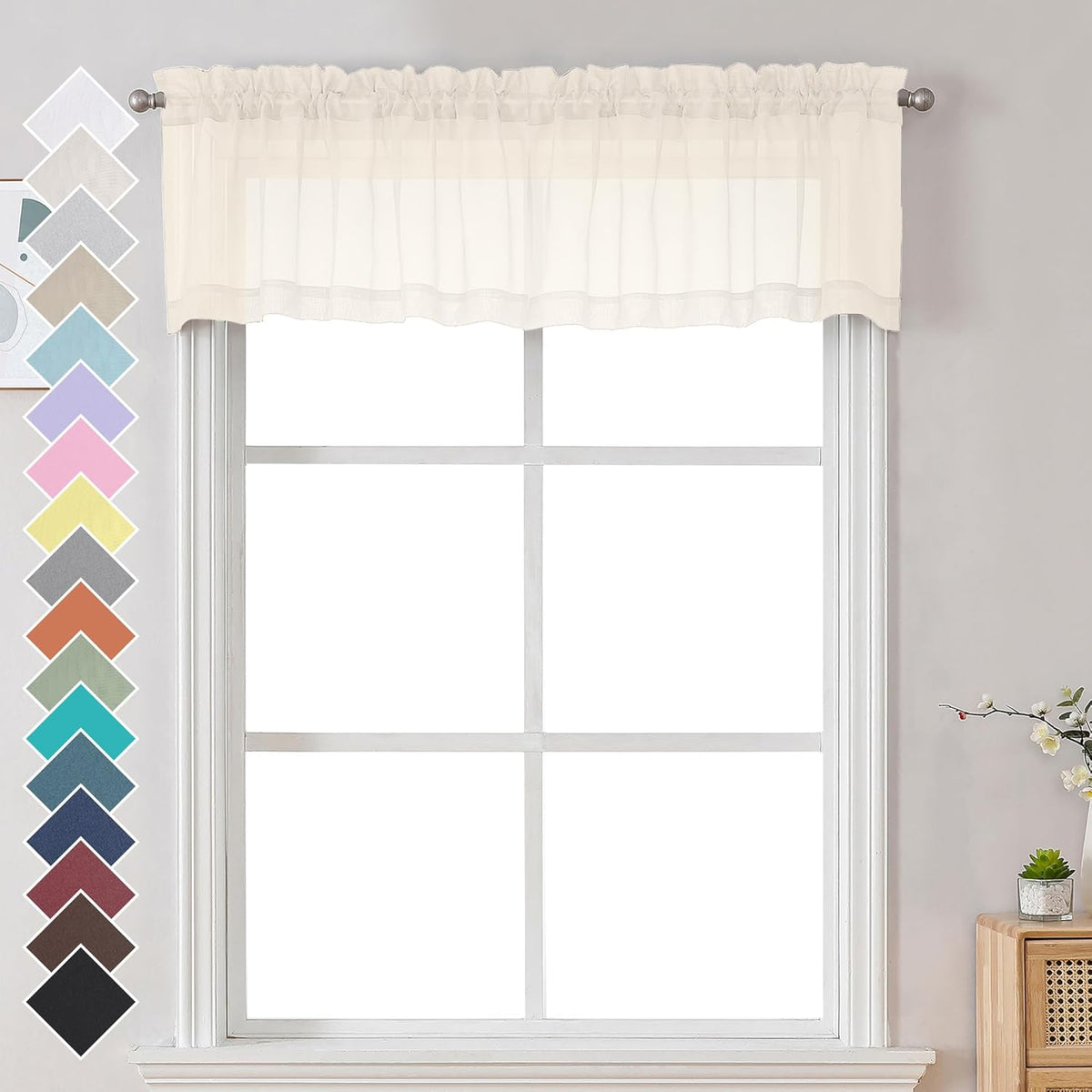 Chyhomenyc Cream Sheer Valances for Windows 2 Pack, Small Window Curtains for Living Room Bathroom Cafe Laundry Basement, Modern Top Dual Rod Pocket Voile Curtain, 42W x 14L inches