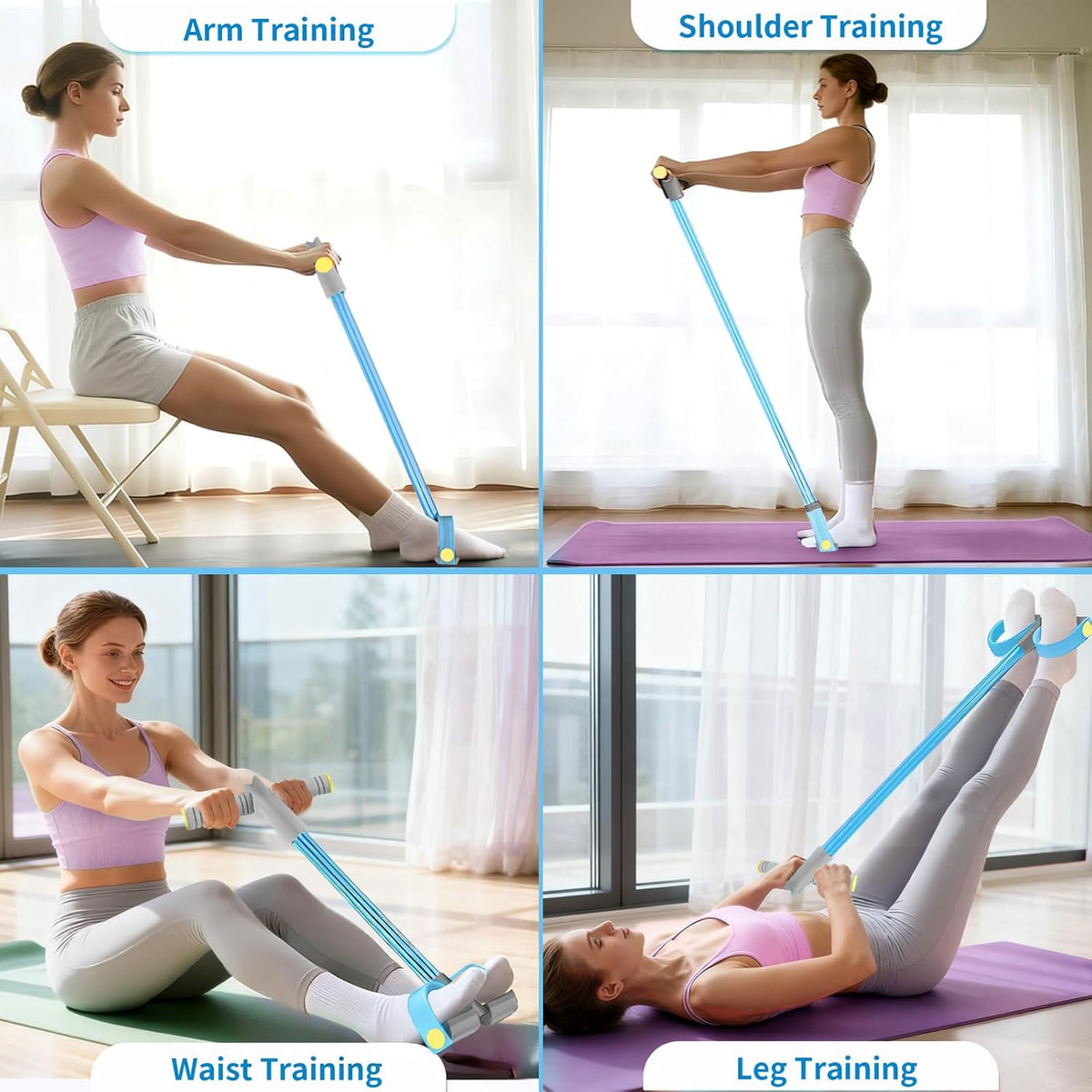 Pedal Resistance Bands - Durable 6-Tube Fitness Bands with Handles for Abdomen, Waist, Arms & Legs
