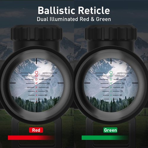 Qande 1.5-5x32 Crossbow Scope 250-450 FPS Red Green Illuminated 20-100 Yards Etched Glass Ballistic Reticle Compact Crossbow Scope for Hunting with 20mm Scope Rings (1.5-5x32)