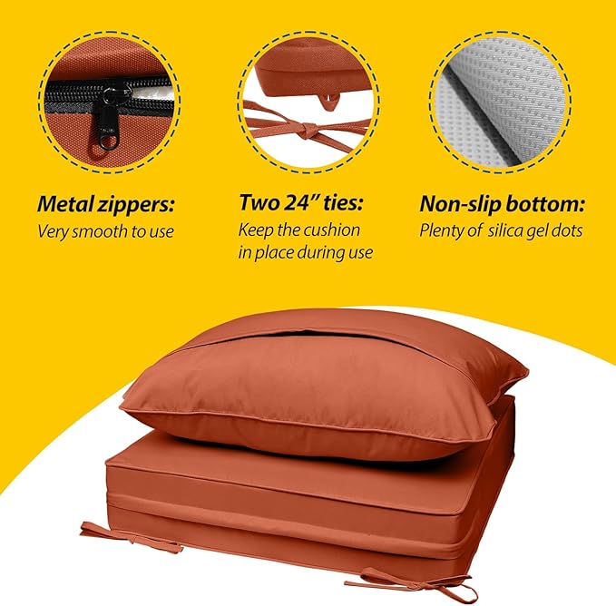 AAAAAcessories Outdoor Seat Cushions for Chairs, Fade-Resistant, Waterproof Patio Furniture Replacement Cushions, 22" x 24" x 5" + 22" x 19", Rust