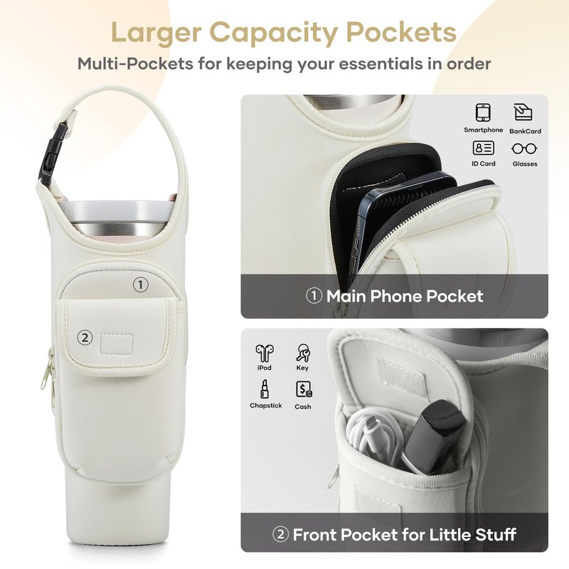 Bufilea Carrier Bag with Phone Holder Pockets for Stanley 40/30oz Tumbler with Handle, Insulated Neoprene Crossbody Bag Cup Holder w/Shoulder & Handheld Straps Fits Stanley Cup Accessories