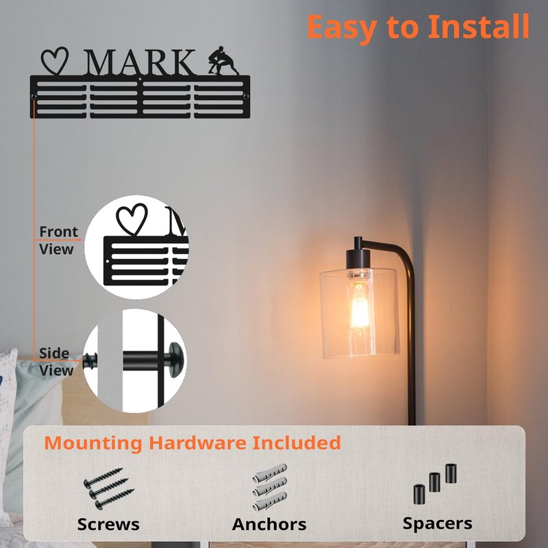 Tegik Personalized Medal Hanger Display, Custom Medal Holder for Awards and Trophies, Easy to Install with Mount Kit