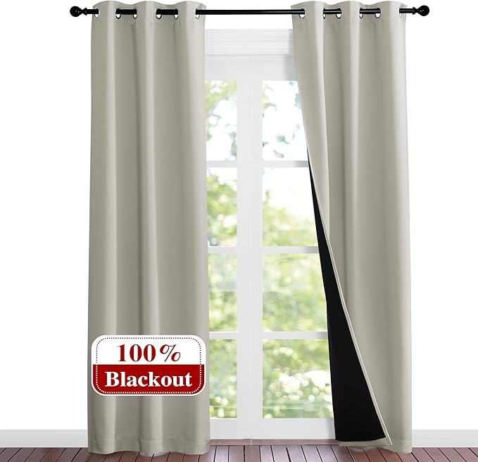 NICETOWN Natural Blackout Curtains 80 inches Long, 2 Pieces, Full Light