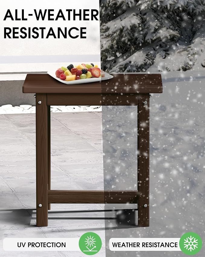 Outdoor Side Table – 17" HDPE Adirondack Side Tables, Sturdy Small Outdoor Porch Tables, Weather-Resistant & Easy Assembly Patio End Table for Garden, Balcony, Porch & Poolside (Brown)