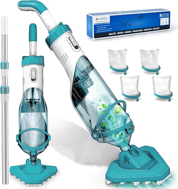 Handheld Spa Hot Tub Vacuum- Cordless Above Ground Pool Cleaner with 60" Extendable Pole, 60 Mins Running Time, 19 Gallons/Min Powerful Suction, Ideal for Cleaning Debris and Sand Underwater