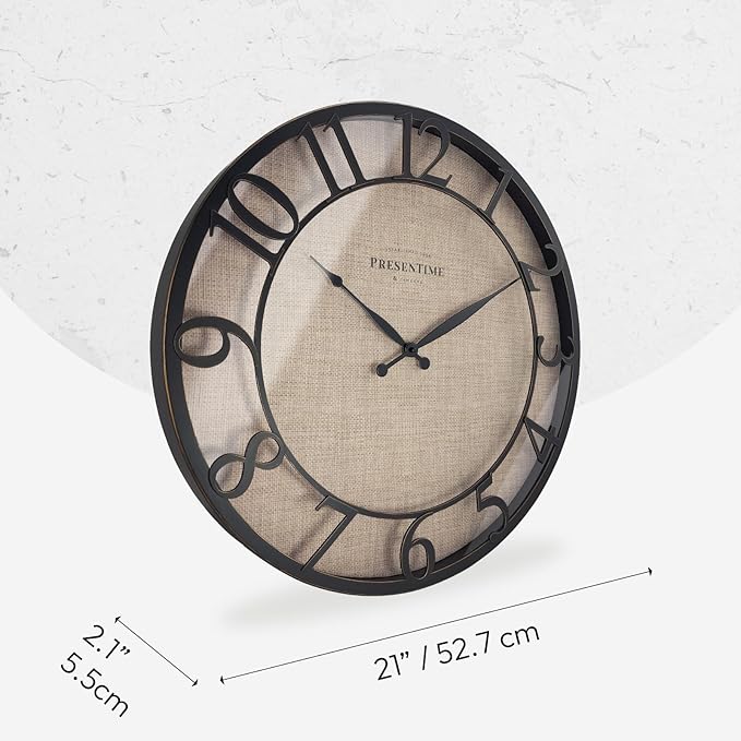 Presentime & Co 21" Farmhouse Series Wall Clock, Cottage Style, Faux Burlap