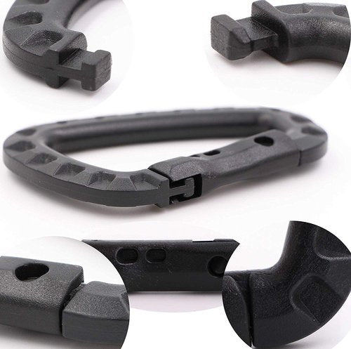 Nxtop Tactical Carabiner Keychain - 10 Pack Hard Polymer Carabiners D Rings Light Weight Spring Snap Gear Clip Utility Hooks Backpack Hanging Buckle for Outdoor Travelling Camping Hiking Fishing Black