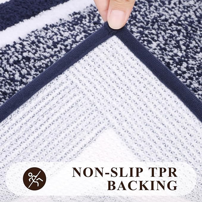 Pauwer Bathroom Rugs Sets 3 Piece Bath Shower Rugs with U-Shaped Contour Toilet Mat Absorbent Microfiber Plush Bath Mats Non Slip Bath Rugs Machine Washable Shaggy Bathroom Floor Mats, Navy