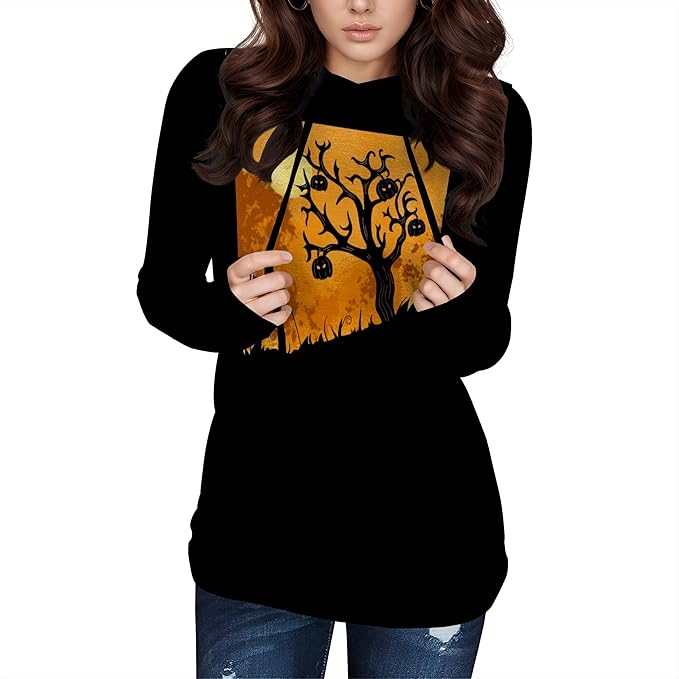 Halloween Sweatshirts For Women Long Sleeve Spooky Graphic Sweatshirts Pumpkin Pullover Halloween Party Club Wear