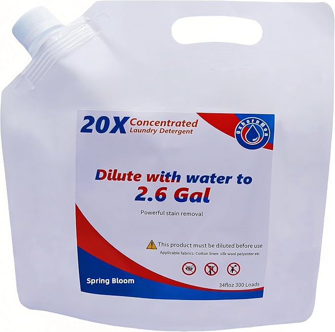 Liquid Laundry Detergent Refill, 20X Concentrated Bulk (Makes 2.6 Gal / 300 Loads) Stain & Odor Fighter, HE Compatible, Great Value for Large Families