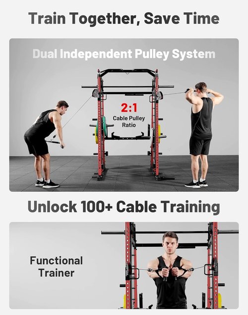 Mikolo M4 2.0 Smith Machine - All-in-One Home Gym Power Cage with LAT Pulldown & Cable Crossover